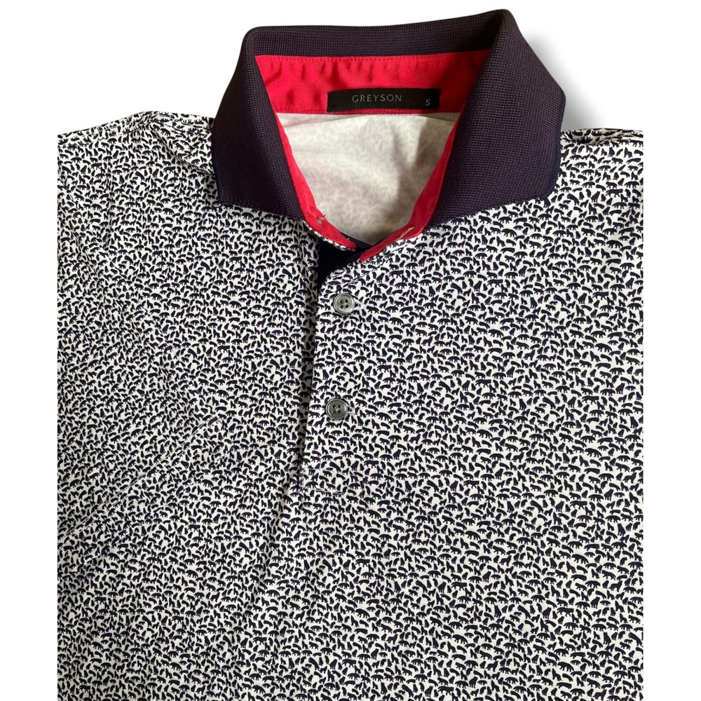 Greyson Mens Wolf Print Golf Polo Shirt Navy White Red Small S Short Sleeve